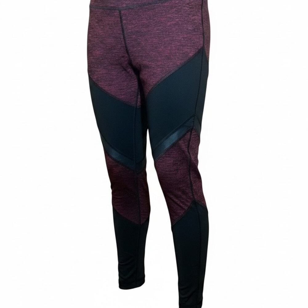 Yogalicious Women's Burgundy and Black Yoga Pants with Mesh, Size Medium